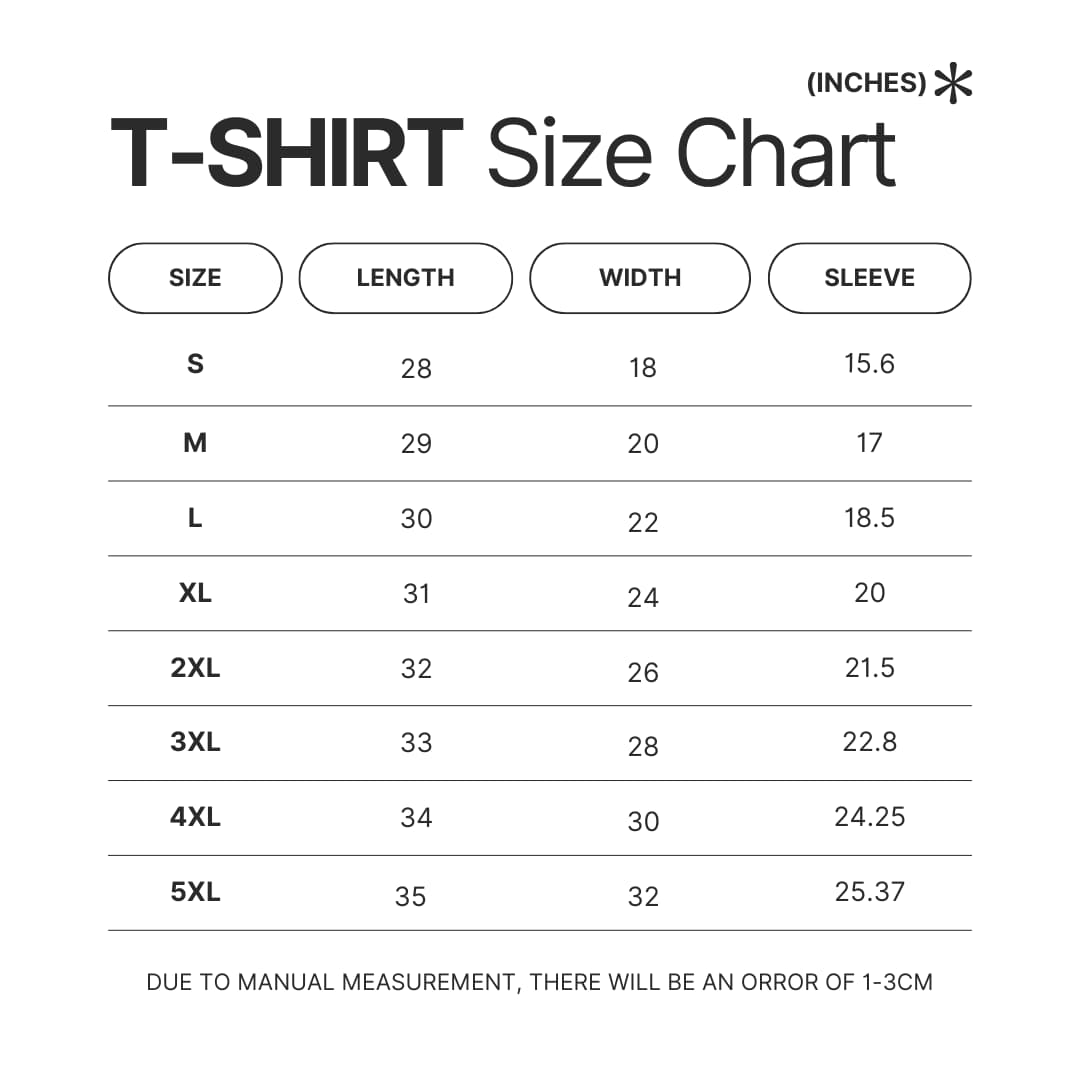 T shirt Size Chart - EXO UK Shop